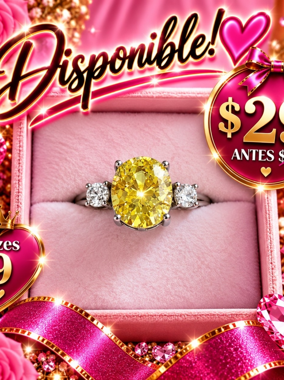Luxury Yellow Oval Three-Stone Ring